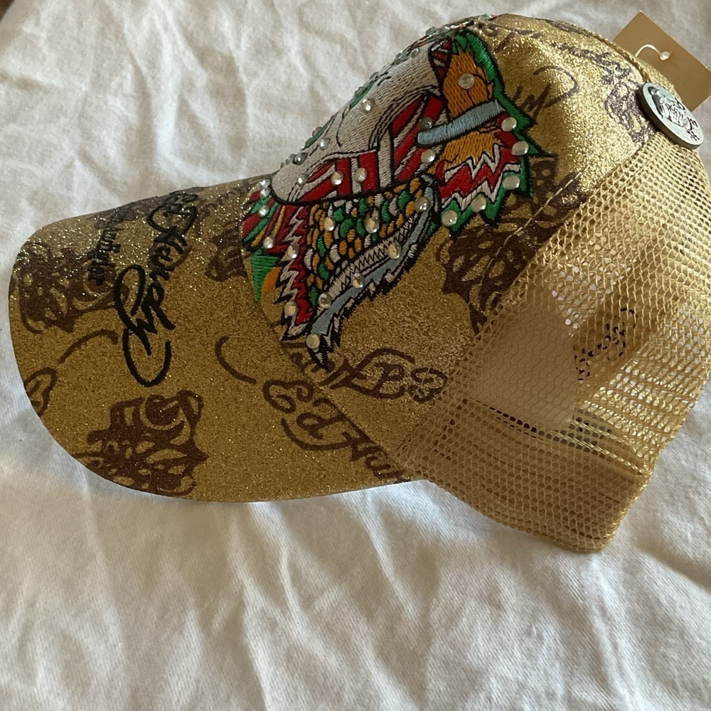 Ed Hardy Gold Trucker Hat with Dragon Design - Picture 5 of 9